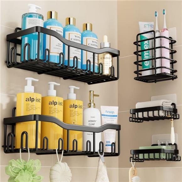 Shower Caddy Organizer 5 Pack, Self Adhesive Shelves Basket for Bathroom Storage